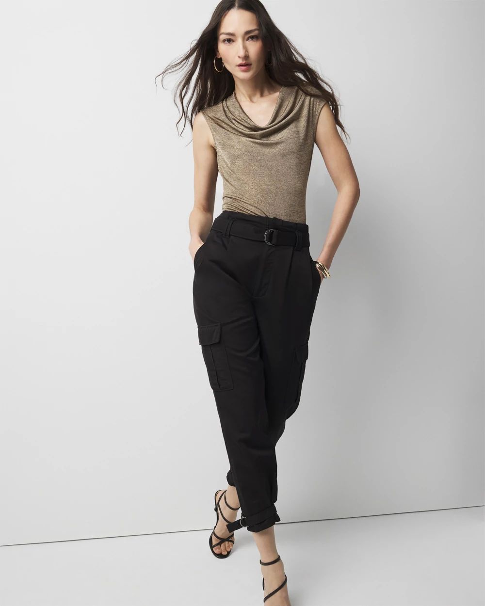 Metallic Drape Neck Top | White House Black Market